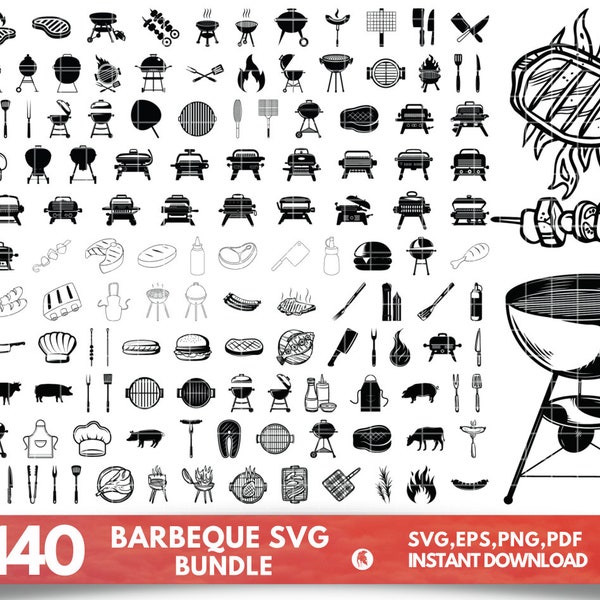140 Barbeque SVG Bundle, BBQ Svg Bundle, BBQ Svg, Grilling Svg, Kitchen Svg, Bbq Cut Files , Bbq Clipart, Grilling Clipart, Food Svg