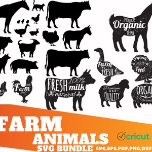 Farm animals bundle SVG, svg files for cricut, Pig svg, Piggy svg, Cow svg, Horse svg, Animal clipart silhouette