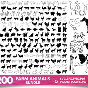 200 FARM ANIMALS SVG, Animals Svg, Farm svg , Farm Animals Cricut , Farm Animal Clipart , Cow Svg, Horse Svg, Pig Svg