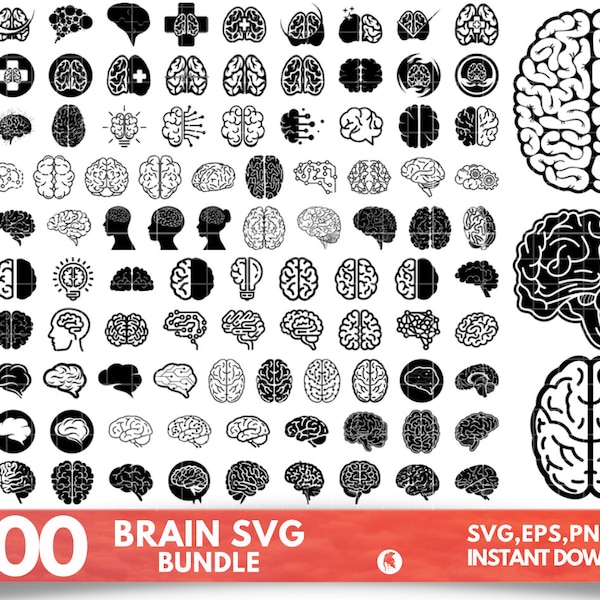 Brain SVG Bundel, Brain PNG Bundel, Brain Clipart, Brain SVG Cut Files voor Cricut, Brain Silhouette, Mind Svg Png, Human Brain Svg Png