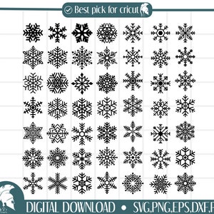 50 Snowflake svg cutfile Snow flake svg cut file Christmas clipart download snow png eps dxf jpg pdf Cricut Silhouette Winter Holiday svgs image 2