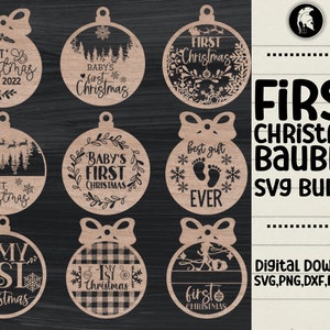 Baby First Christmas SVG, First Christmas Ornament SVG, Christmas laser file, Christmas Glowforge, Ornaments svg, Baby&#39;s First svg