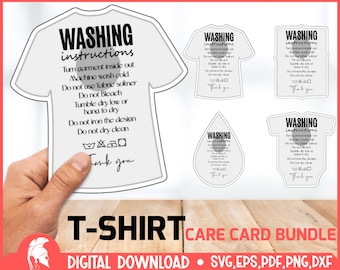 Shirt Care Card SVG Bundle, Care Instruction Card Svg, Cricut File, Silhouette File, PNG, Washing Svg, Washing Instructions Svg, Printable