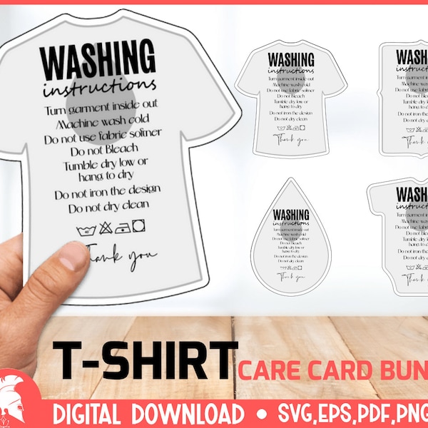 Shirt Care Card SVG Bundle, Care Instruction Card Svg, Cricut File, Silhouette File, PNG, Washing Svg, Washing Instructions Svg, Printable