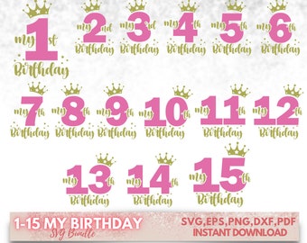 1-15 Geburtstags-Svg-Bundle, Es ist mein Geburtstags-Svg, Geburtstags-Queen-Svg, Geburtstags-Kader-Svg, Happy Birthday-Svg, Geburtstags-Prinzessin-Svg-Png Pdf