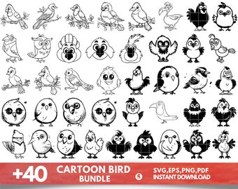 40 Cartoon Birds SVG Bundle, Frazzled Bird svg,Cartoon Bird dxf, Cartoon Bird png, Cartoon Bird eps, Cartoon Bird vector, Cute Bird svg