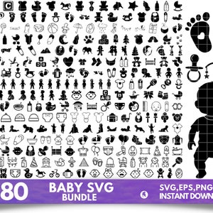 Baby SVG Bundle, Baby PNG Bundle, Baby Clipart, Baby SVG Cut Files for Cricut, Baby Shower Svg, Baby Footprints Svg, Newborn Svg Bundle