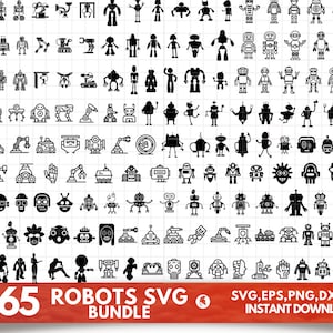 Robot SVG Bundle - Robot PNG Bundle - Robot Clipart - Robot SVG Cut Files for Cricut - Robot Silhouette - Machine Svg - Robot Head Svg