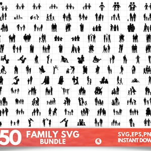 Family SVG Bundle, Family Silhouette, Family Cut File, Family Svg, Family Clipart, Family Vector, Mom dad svg, Jpg, Png, Eps, Svg, Dxf