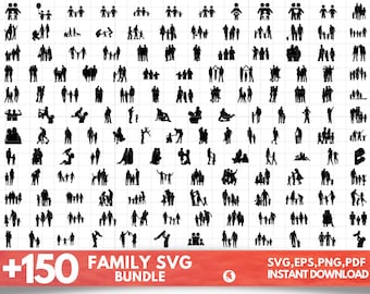 Family SVG Bundle, Family Silhouette, Family Cut File, Family Svg, Family Clipart, Family Vector, Mom dad svg, Jpg, Png, Eps, Svg, Dxf