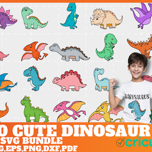 Cute Dinosaur svg Bundle,Tyrannosaurus Rex Triceratops svg,Baby Dinosaur clipart vector png dxf eps stencil cut file silhouette cricut vinyl