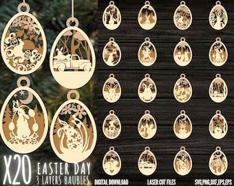 20 Easter Laser Cut Svg Bundle, Bunny Ornaments Svg,Easter Laser Cut svg files,Easter 3 Layers Ornament,Easter Hanger svg, dxf eps