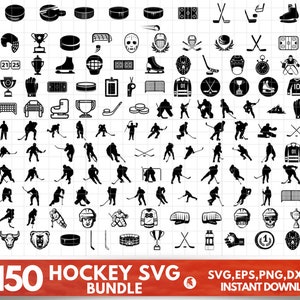 Hockey SVG Bundle, Hockey PNG Bundle, Hockey Clipart, Ice Hockey Cut Files for Cricut, Hockey Silhouette SVG, stick, mum, puck, skate