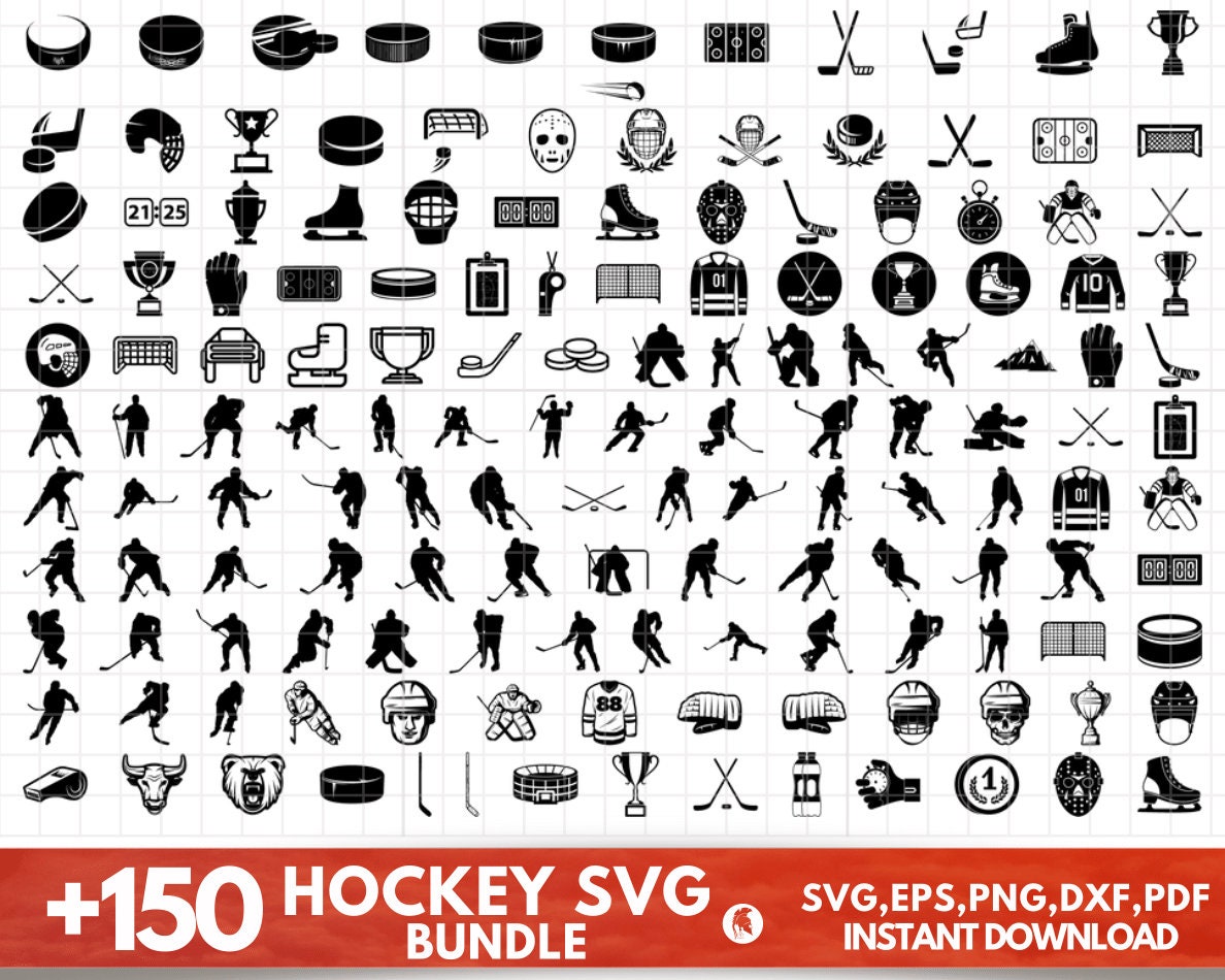 Hockey SVG Bundle, Hockey PNG Bundle, Hockey Clipart, Ice Hockey Cut Files for Cricut, Hockey Silhouette SVG, stick, mum, puck, skate