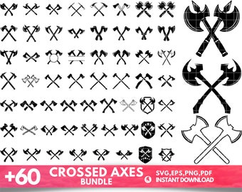 60 bijl SVG gesneden bestanden, bijl gesneden bestanden, gekruiste assen SVG, houthakker bijl clipart gesneden bestand SVG DXF EPS PNG silhouet Cricut overdracht & snijden