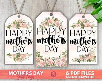 Etiquetas de regalo del día de la madre - INGLÉS Y ESPAÑOL / 3 estilos / Floral brillante del día de la madre / Etiquetas de mamá imprimibles / Descargar / Imprimible del día de las madres