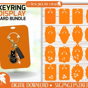 16 Keyring Display Card Svg Bundle, Keyring Display Card Template, Keychain Packaging, Key Ring Tag, keychain holder svg, Cut files cricut