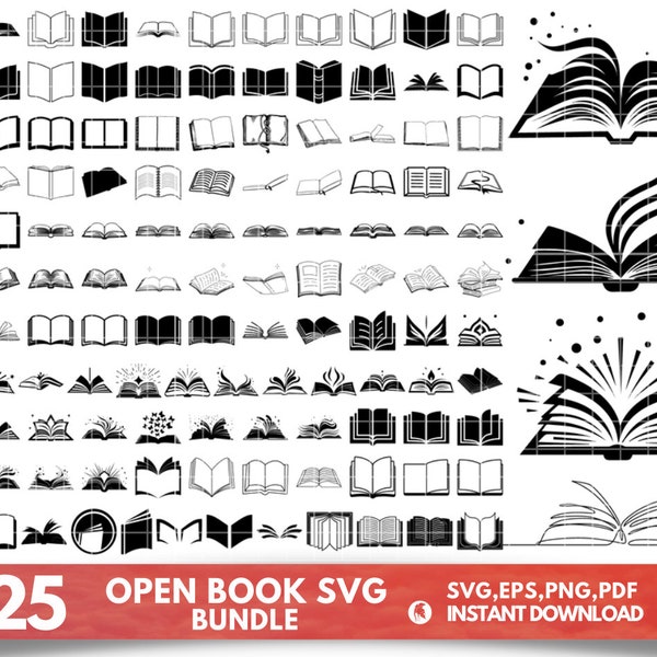 Open Book SVG, Book Cricut, Library Clipart, Book Monogram, Book Silhouette, Open Book Cut File, Knowledge Svg, Instant Download, Vector,Png