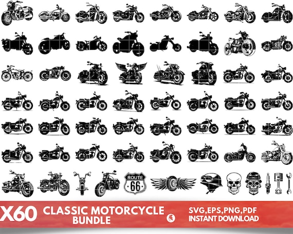 Classic Motorcycles Bundle SVG, PNG instant digital downloads,Classic Motorcycle Cut File For Cricut