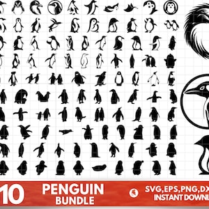 Penguin SVG Bundle, Penguin PNG Bundle, Penguin Clipart, Penguin SVG Cut Files For Cricut, Penguin Silhouette, Penguin Cut Files