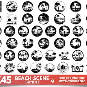 45 Beach Scene SVG Bundle, Instant Digital Download, PNG, SVG Cut Files.