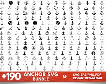 190 Anker SVG Bundle, Split Anker Seil SVG, Anker Rahmen SVG, Anker ClipArt, Anker Monogramm SVG, Rad SVG, Boot Anker SVG, Silhouette