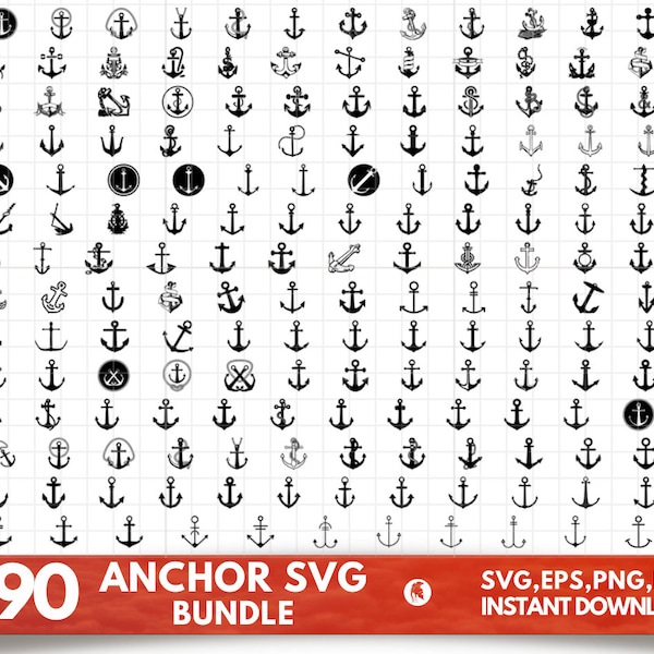 190 Anker SVG Bundle, Split Anker Seil SVG, Anker Rahmen SVG, Anker ClipArt, Anker Monogramm SVG, Rad SVG, Boot Anker SVG, Silhouette