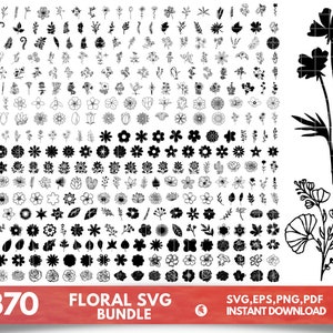 Bundle Svg floral, Bundle Svg fleur, fleurs Bundle SVG, SVG de fleurs sauvages, fleurs Svg, Svg floral, Rose Svg, fichiers Svg arbre, fleur Cricut