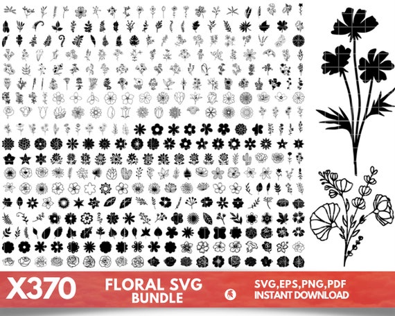 Floral Svg Bundle, Flower Svg Bundle, Flowers Bundle SVG, Wildflower SVG, Flowers Svg, Floral Svg, Rose Svg, Tree Svg Files, Flower Cricut
