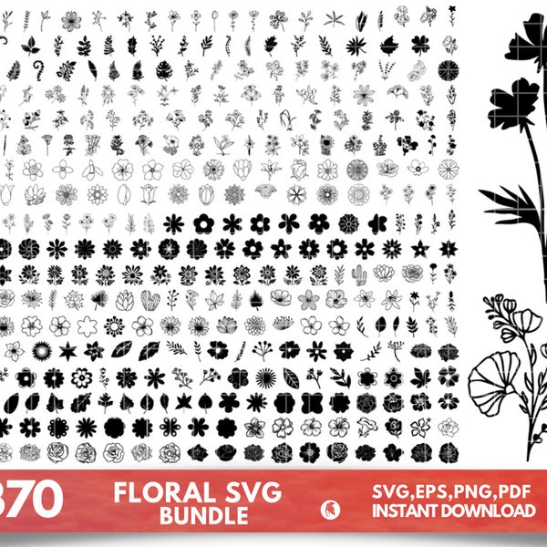 Floral Svg Bundle, Flower Svg Bundle, Flowers Bundle SVG, Wildflower SVG, Flowers Svg, Floral Svg, Rose Svg, Tree Svg Files, Flower Cricut