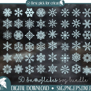 50 Snowflake svg cutfile Snow flake svg cut file Christmas clipart download snow png eps dxf jpg pdf Cricut Silhouette Winter Holiday svgs image 1
