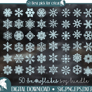 50 Snowflake svg cutfile Snow flake svg cut file Christmas clipart download snow png eps dxf jpg pdf Cricut Silhouette Winter Holiday svgs image 1