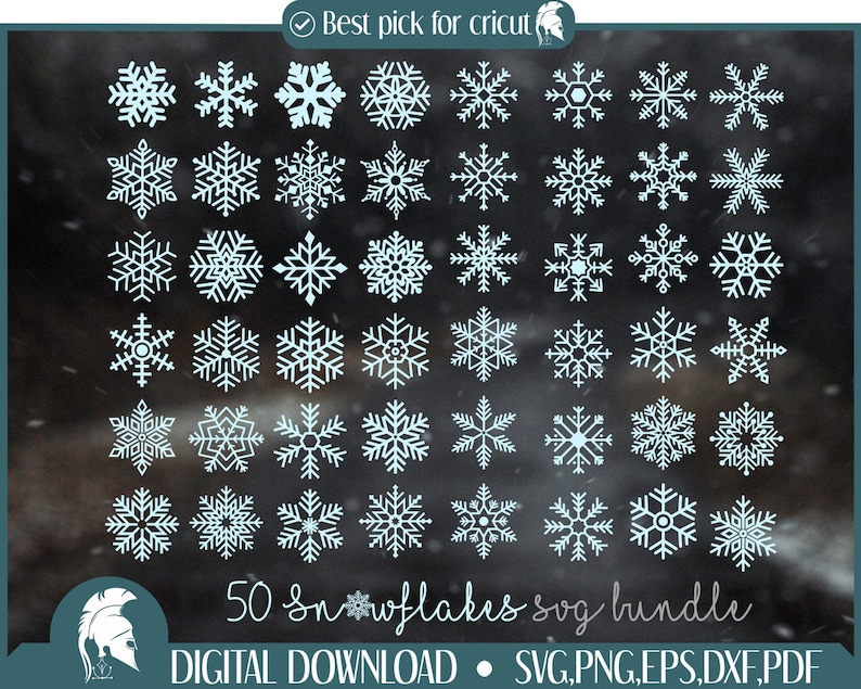 50 Snowflake svg cutfile Snow flake svg cut file Christmas clipart download snow png eps dxf jpg pdf Cricut Silhouette Winter Holiday svgs image 1