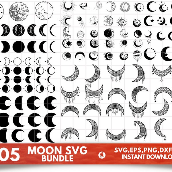 Moon SVG Bundle - Moon PNG - Moon Clipart - Moon SVG Cut Files For Cricut - Moon Silhouette - Night Moon Svg, Moon Phases Svg, Full Moon Svg