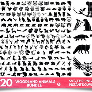 森の動物の SVG バンドル。224 のデザイン、ベクター ファイル、レーザー カット ファイル、図形。Ai、Cdr、Dxf のデジタル ファイルをすぐにダウンロードできます。