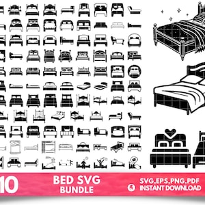 Bed SVG, Bed Clip Art, Bed Vector, Sleep SVG, Bed Clipart, Hotel SVG, Bed Cricut, Bedroom Cut File, Bed Silhouette, Bed Icon, Bedroom Png