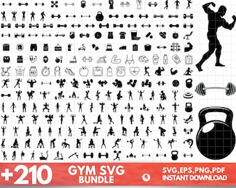 210 Gym Silhouette Workout Silhouette | Body Shape | Barbell SVG | workout SVG | Fitness SVG | Weight Svg| Crossfit Svg | Dumbbell Svg