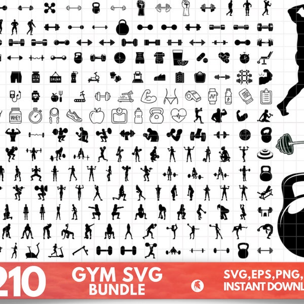 210 Gym Silhouette Workout Silhouette | Body Shape | Barbell SVG | workout SVG | Fitness SVG | Weight Svg| Crossfit Svg | Dumbbell Svg