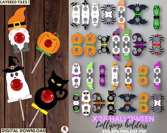 Halloween Lollipop Holder SVG, Layered Lollipop Holder Cutting File,Halloween Trick or Treat DIY Candy Holder, Cute Spooky Decor Kids Treats