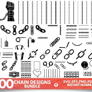 100 Chain SVG Bundle, Chain dxf, Chain png, Chain eps, Chain vector, Chain cut files, Chain Link svg, Breaking Chains svg, Chains svg