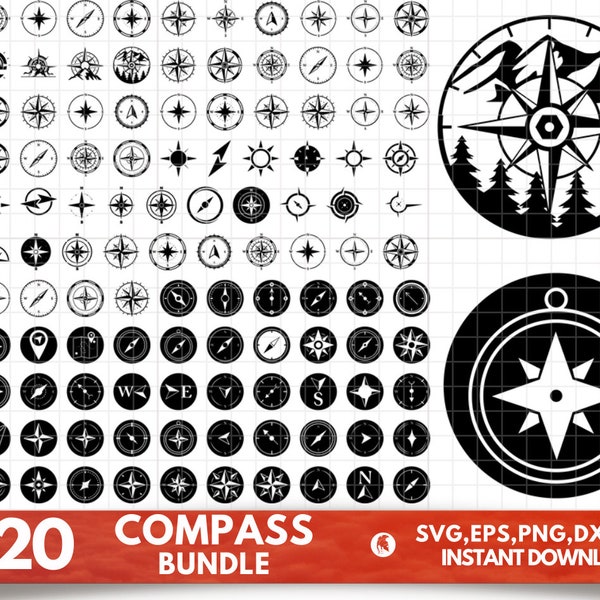 Compass SVG Bundle, Compass PNG Bundle, Compass Clipart, Compass SVG Cut Files For Cricut, Compass Rose Svg File, Nautical Compass Svg