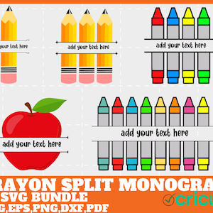 Crayon Split Monogram Svg, Crayon svg, Teacher svg, School svg, Apple Name Frame svg, Apple Monogram Svg, Pencil Monogram svg Pencil svg