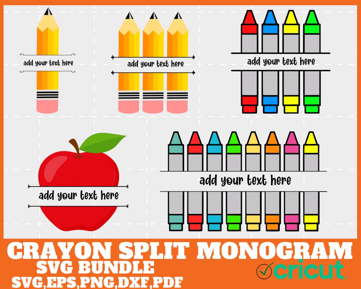 Crayon Split Monogram Svg, Crayon Svg, Teacher Svg, School Svg, Apple ...