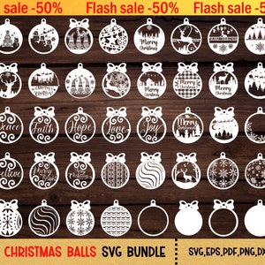 Christmas Balls Set, Decorative Christmas Ornament Laser Cut Bauble SVG Bundle, Set Of Christmas Toy, Kids Colorful Toy Designs Vector