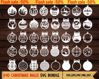 Christmas Balls Set, Decorative Christmas Ornament Laser Cut Bauble SVG Bundle, Set Of Christmas Toy, Kids Colorful Toy Designs Vector