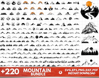 225 Berg und Wald SVG Bundle, Berg svg Clipart, Berg und Wald Silhouetten Clipart, Hügel svg, Sonne svg, Mond svg, Bäume svg