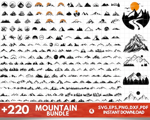 225 Mountain and forest SVG bundle, Mountain svg clipart, Mountain and forest silhouettes clipart, Hills svg, sun svg, moon svg, trees svg