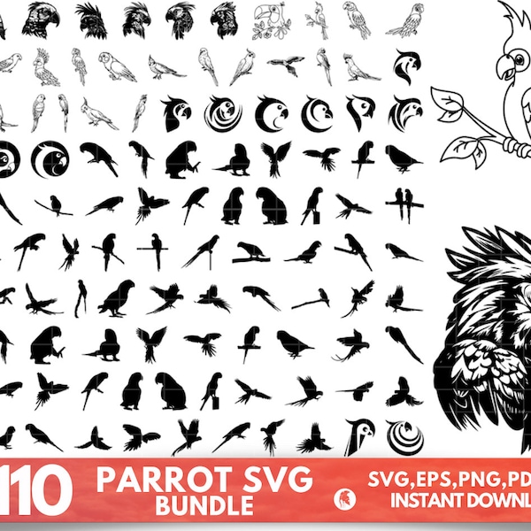 110 Parrot svg, Parrot svg cut files, Parrot svg bundle, Parrot clipart, Bird svg, instant download