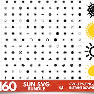 Archivos Sun Svg para Cricut, Sun Svg Bundle, Sun Png Dxf Pdf, Summer Sun SVG, Logo, Sun vector, Descarga digital, Summer Svg. Amanecer a atardecer
