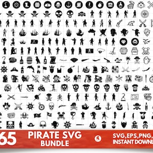265 Piraat SVG Bundel, Piraat SVG, Piraat Silhouet, Piratenschip Svg, Skull Svg, Pirate Clipart, Crossbones Svg, Pirate Flag Svg